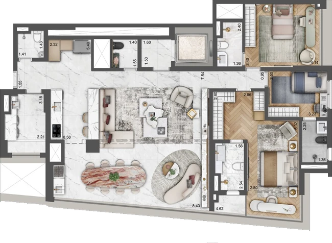 Planta 162 m² — 162 m², 3 suítes