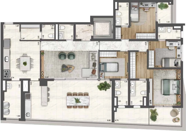 Planta 199 m² — 199 m², 4 suítes